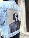 Oversize Tasarım Full Kristal Taşlı Kadın Jean Ceket - Mavi