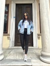 Oversize Tasarım Full Kristal Taşlı Kadın Jean Ceket - Mavi