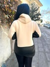 Oversize Üç İplik Şardonlu Deri Detaylı Kadın Sweatshirt - Krem 