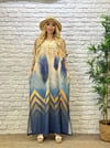 Oversize V Yaka Maxi Boy Simli Elbise - Mavi