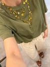 Büzgülü Yeşil Kısa Kol Tshirt