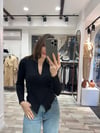Çapraz Model Düğmeli Siyah Triko