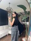 Ekose Desen Kuşaklı Şalvar Pantolon