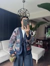 Etnik Denim Görünümlü Desenli Ceket
