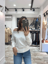 Kayık Yaka Ekru Yarasa Triko