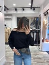 Kayık Yaka Siyah Yarasa Triko