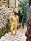 Keten Düğmeli Yelek Ve Pantolon Takım Sarı