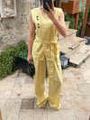 Keten Düğmeli Yelek Ve Pantolon Takım Sarı