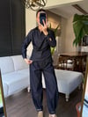 Kruvaze Yaka İndigo Denim Görünümlü Gömlek