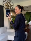 Kruvaze Yaka İndigo Denim Görünümlü Gömlek