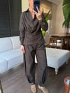 Kruvaze Yaka Kahveregi Denim Görünümlü Gömlek