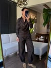 Kruvaze Yaka Kahveregi Denim Görünümlü Gömlek