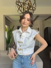 Metal Aksesuarlı Denim Yelek