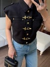 Metal Aksesuarlı Denim Yelek Siyah