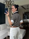 Polo Yaka Gömlek Detaylı Kahve Çizgilli Tshirt