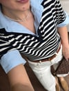 Polo Yaka Gömlek Detaylı Lacivert Çizgilli Tshirt