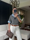 Polo Yaka Gömlek Detaylı Lacivert Çizgilli Tshirt