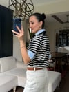 Polo Yaka Gömlek Detaylı Lacivert Çizgilli Tshirt