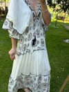 RBN Ekru-Siyah Desenli Uzun Elbise