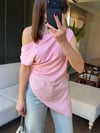Tek Omuz Asimetrik Bluz Pembe