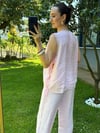 Tensel Bağcıklı Pembe Yelek Pantolon Takım