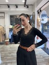 Yaka Ve Bilek Dantel Bluz Siyah