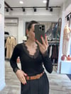 Yaka Ve Bilek Dantel Bluz Siyah