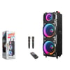 NDR NDR1526 Çift Karaoke Mikrofonlu Bluetooth Hoparlör FM Radyo 100W 2x15 İnç RGB Kumandalı Siyah