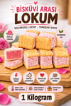 (1 KG) Güllü Lokmalık Mini Bisküvili Arası Kıstırma Lokum Hediyelik Tatlı Atıştırmalık