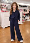 Cemix Kız 4-9 Yaş Tencel Gömlek Pant Takım 3173 Lacivert
