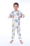 Erkek Çocuk 3-8 Yaş Kepçe Baskılı Pijama Takımı Mavi PJ-32213