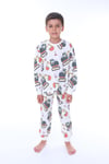 Erkek Çocuk 3-8 Yaş Kepçe Baskılı Pijama Takımı Ekru Turuncu PJ-32214