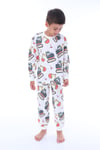 Erkek Çocuk 3-8 Yaş Kepçe Baskılı Pijama Takımı Ekru Turuncu PJ-32214