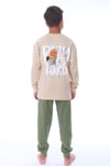 Erkek Çocuk 8-13 Yaş Top Baskılı  Pijama Takımı Yeşil Vizon PJ-36202
