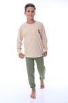 Erkek Çocuk 8-13 Yaş Top Baskılı  Pijama Takımı Yeşil Vizon PJ-36202