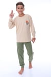 Erkek Çocuk 8-13 Yaş Top Baskılı  Pijama Takımı Yeşil Vizon PJ-36202