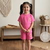 Kız Çocuk 2-8 Yaş 26067 Capybara Şort Takım Pembe