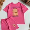 Kız Çocuk 2-8 Yaş 26067 Capybara Şort Takım Pembe