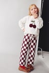 Kız Çocuk 2-8 Yaş 5607 Kiraz Desen Rahat Takım Ekru Bordo