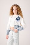 Kız Çocuk 3-14 Denim Parçalı Sweat Ekru J14042-43