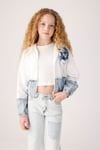 Kız Çocuk 3-14 Denim Parçalı Sweat Ekru J14042-43