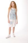 Kız Çocuk 3-8 Yaş Denim Parçalı Salopet Beyaz J32003