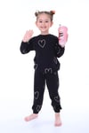 Kız Çocuk 3-8 Yaş Kalpli Pijama Takımı Siyah PJ-31208