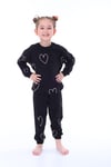 Kız Çocuk 3-8 Yaş Kalpli Pijama Takımı Siyah PJ-31208