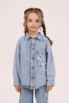Kız Çocuk 4-9 Yaş Kot Gömlek Yıldızlı Mavi 0568