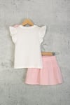 Kız Çocuk 4-9 Yaş Muslin etekli Takım Pembe 0486