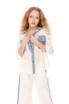 Kız Çocuk 7-14 Yaş Denim Parçalı Gömlek Beyaz J24027