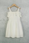 Kız Çocuk 9-14 Yaş Muslin Elbise Ekru 0592