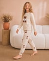 Kız Çocuk Pijama Takım 5-9 Yaş Teddy Desenli Kareli  6780 Vizon