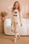 Kız Çocuk Pijama Takım 5-9 Yaş Teddy Desenli Kareli  6780 Vizon